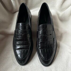 Vagabond Frances Croc Embossed Leather Black Loafers - Size 38